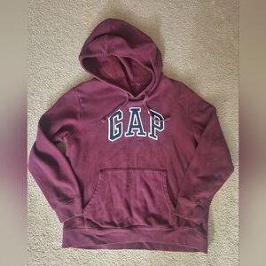 GAP Burgundy Hoodie with Logo With Dark Blue Writing Outlined In White